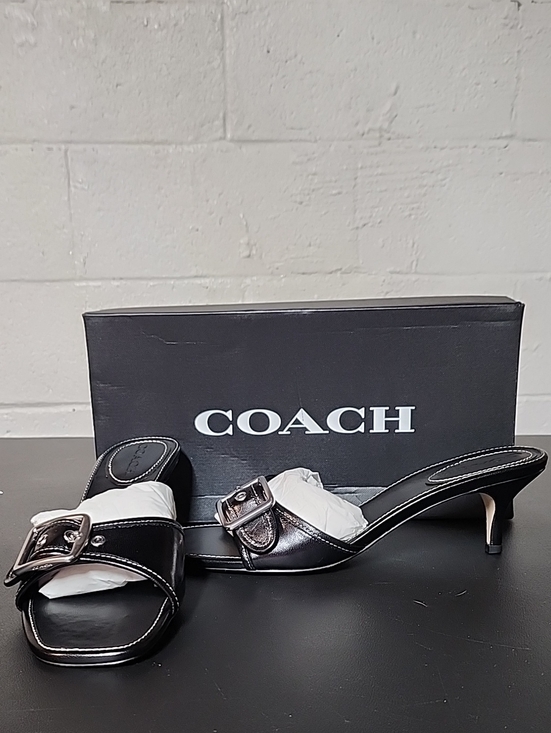 Coach Shoes - Coach Margo Black Leather Buckle Kitten-Heel Slides